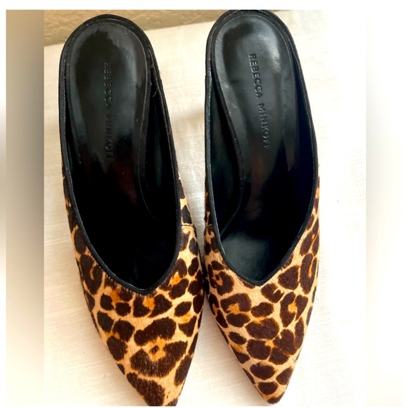 Rebecca Minkoff size 8.5 Gabian Lepard Print real calf hair mid-heel mules NWOB - Picture 4 of 7